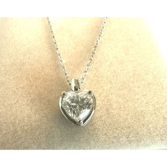 Sterling Silver Heart Moissanite Pendant Necklace - Picture 4 of 9